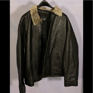 J. Crew Leather Bomber Jacket with fur collar